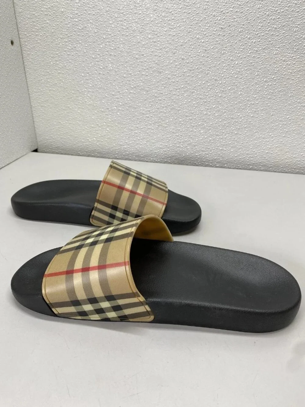 Burberry Mens Furley Check Slide Sandals Size 8/EU 41 Arcive Beige